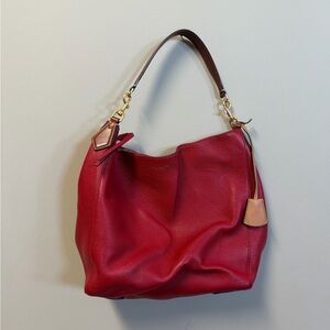 Tory Burch Perry Red Apple Hobo Shoulder Bag Pebbled Leather